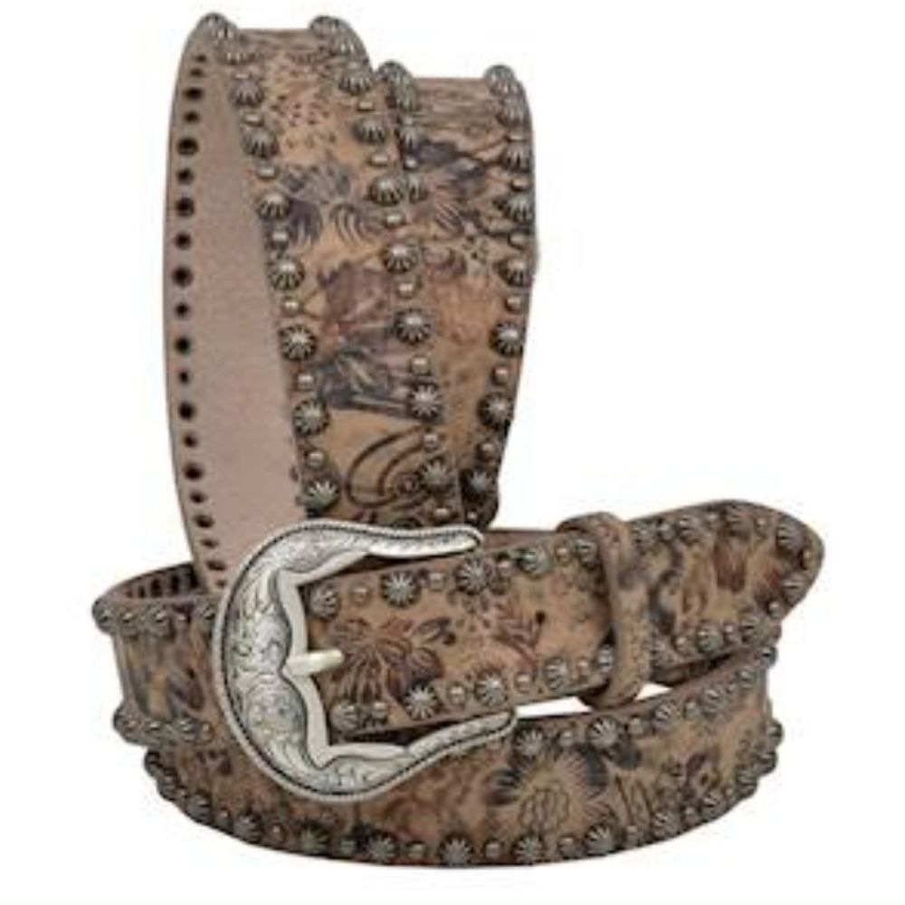 Angel Ranch Nwt 1 1/2" Leather Studded Floral Belt XL